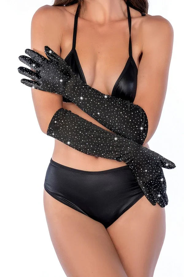 Satin Rhinestone Opera Gloves