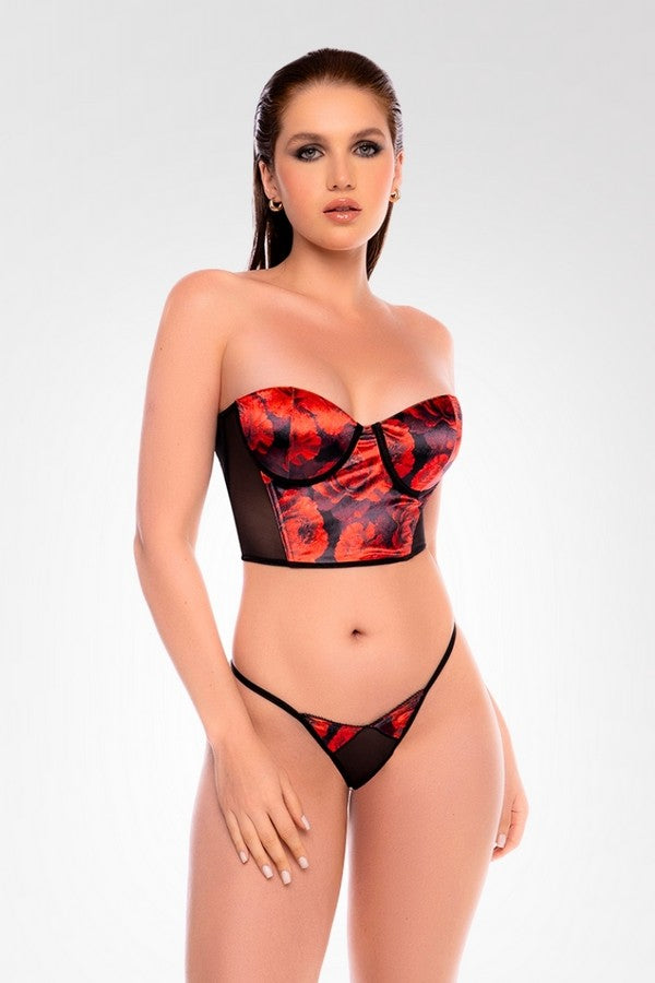 Rose print bustier set