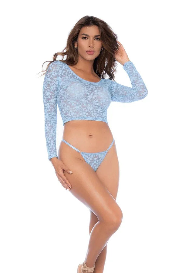 Ensemble crop-top fleuri bleu par Mapalé lingerie