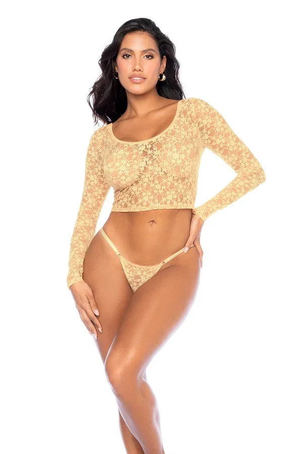 Ensemble crop-top fleuri jaune par Mapalé lingerie