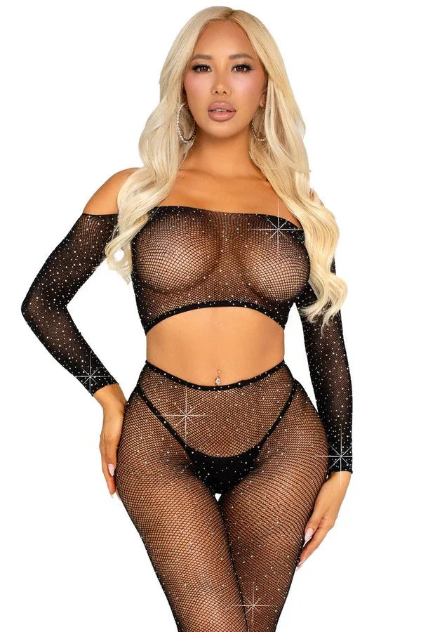 Tenue crop-top + legging strass par Leg Avenue