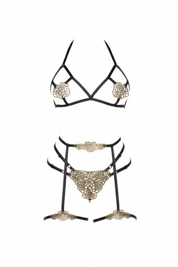 DM After Dark Applique Bra and Panty Set