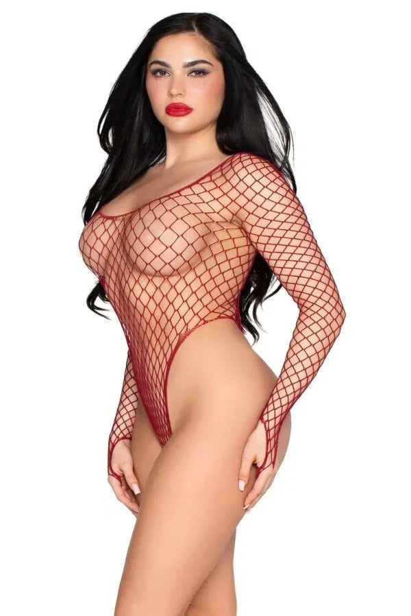 Burgundy fishnet bodysuit