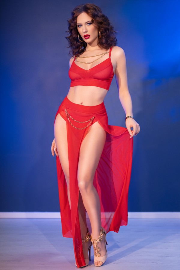 Ensemble top & jupe rouge CR4850 par Chilirose