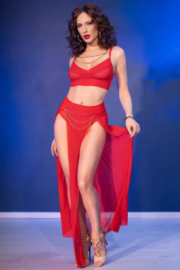 Ensemble top & jupe rouge CR4850 par Chilirose