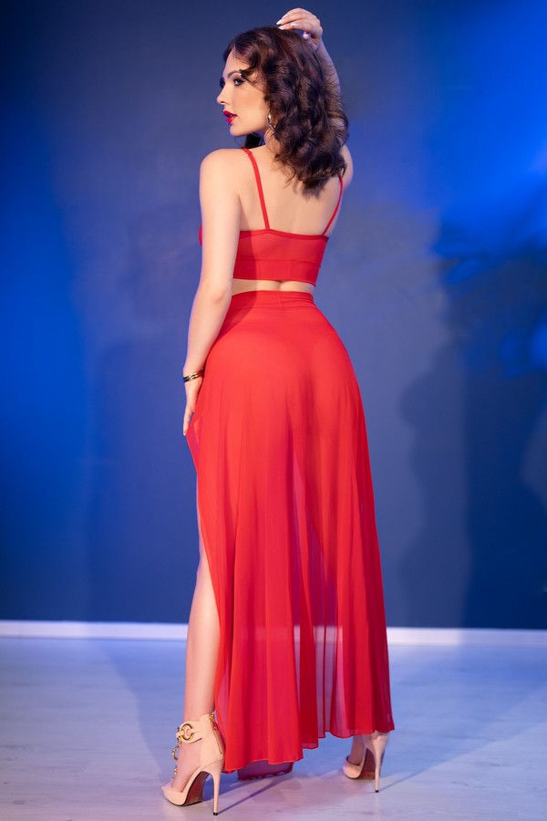 Ensemble top & jupe rouge CR4850 par Chilirose