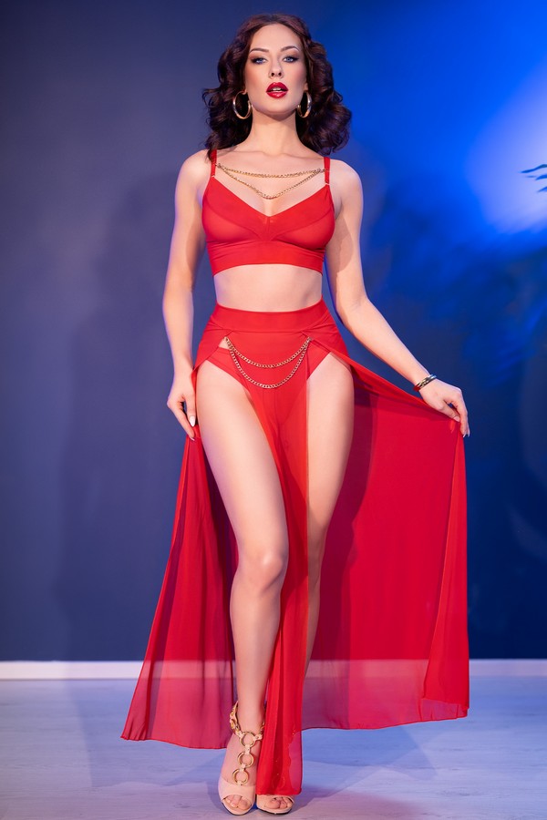 Ensemble top & jupe rouge CR4850 par Chilirose