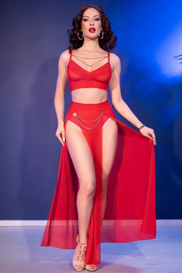 Ensemble top & jupe rouge CR4850 par Chilirose