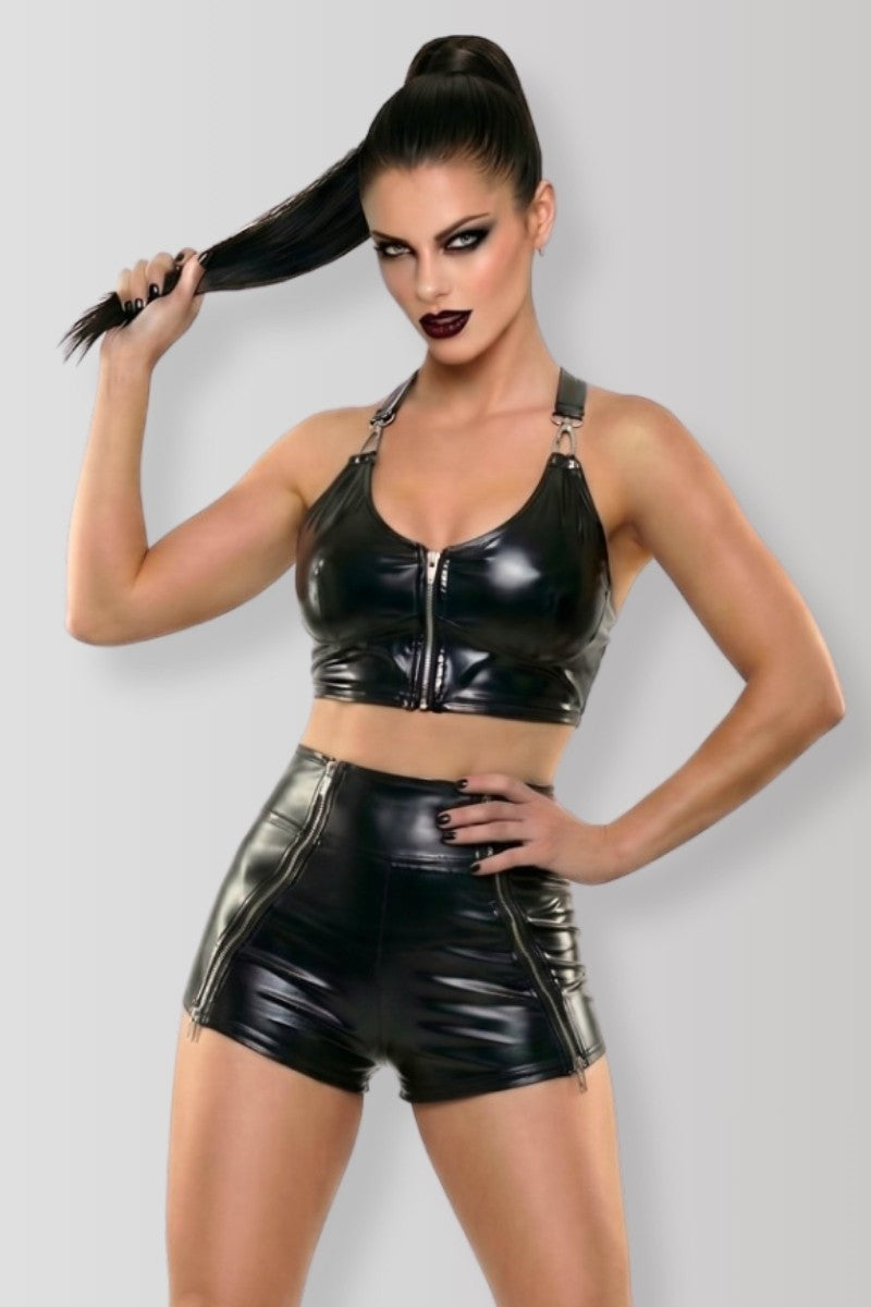 Wetlook high-waist shorts