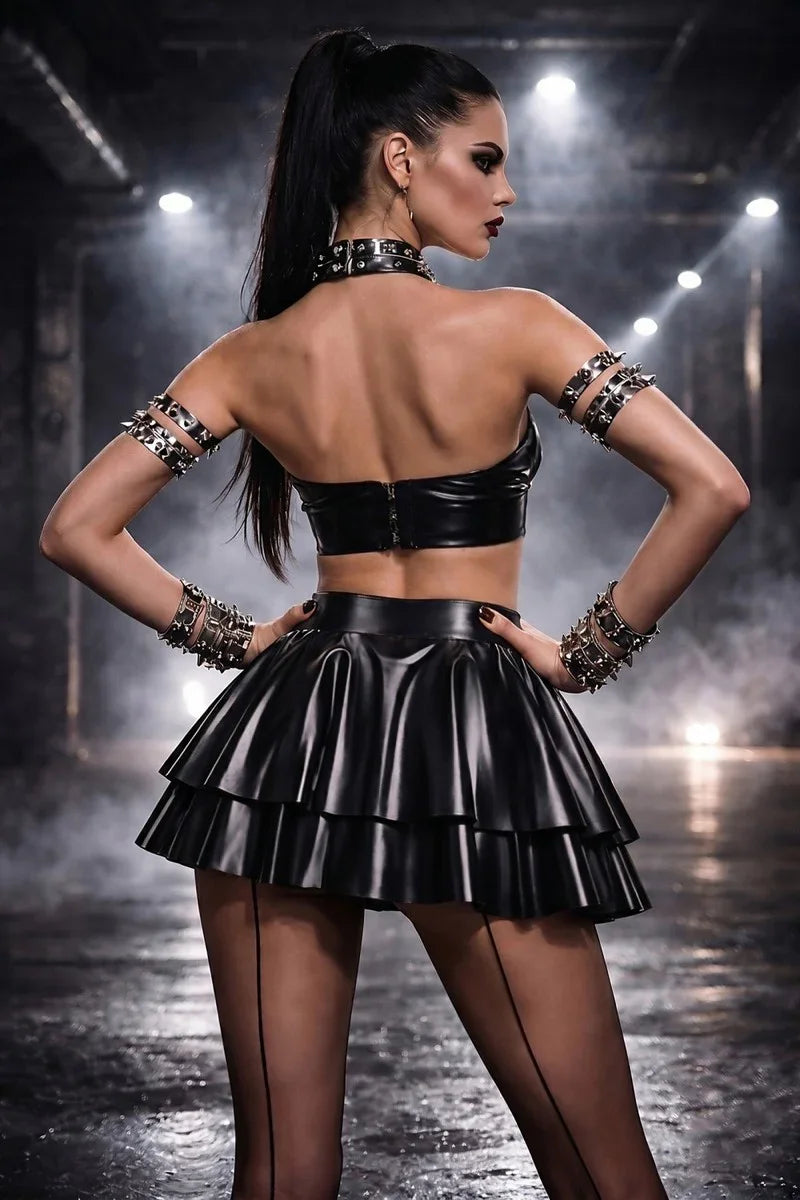 Double wetlook skirt