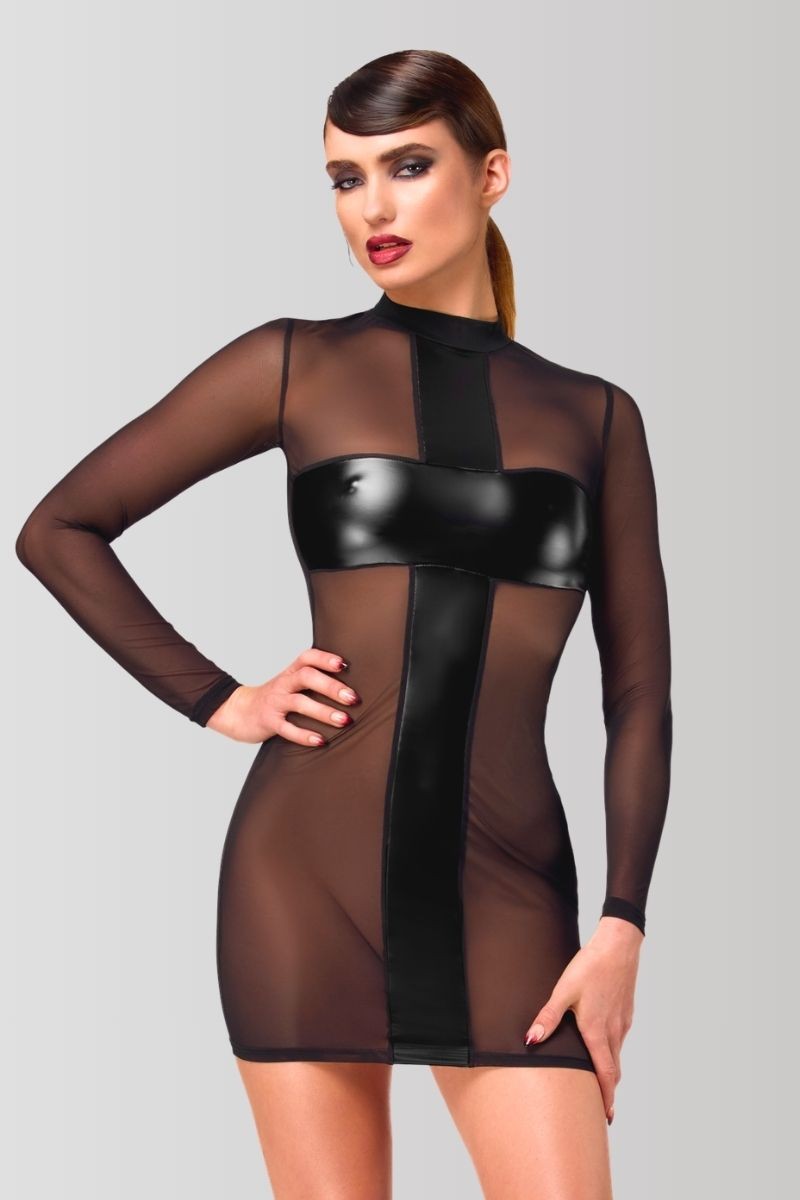 F369 Crossfire Mesh & Wetlook Mini dress