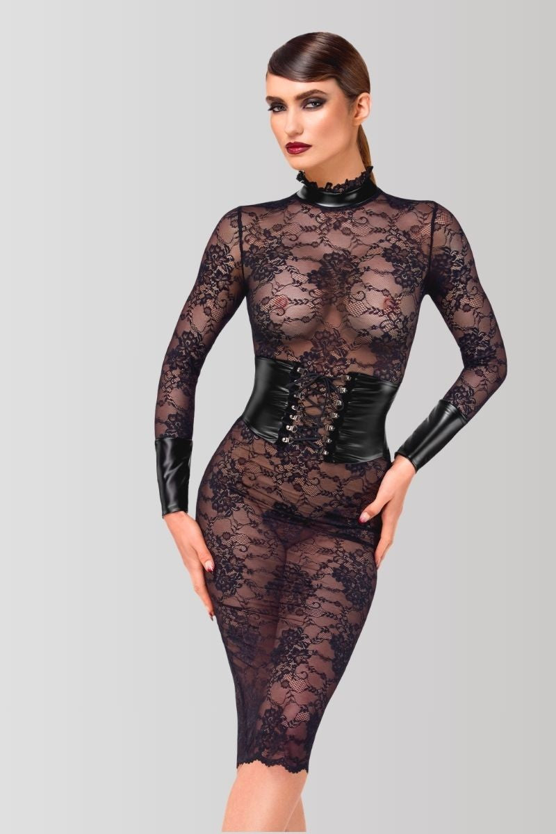 F375 Noirelle Lace Corset Midi dress