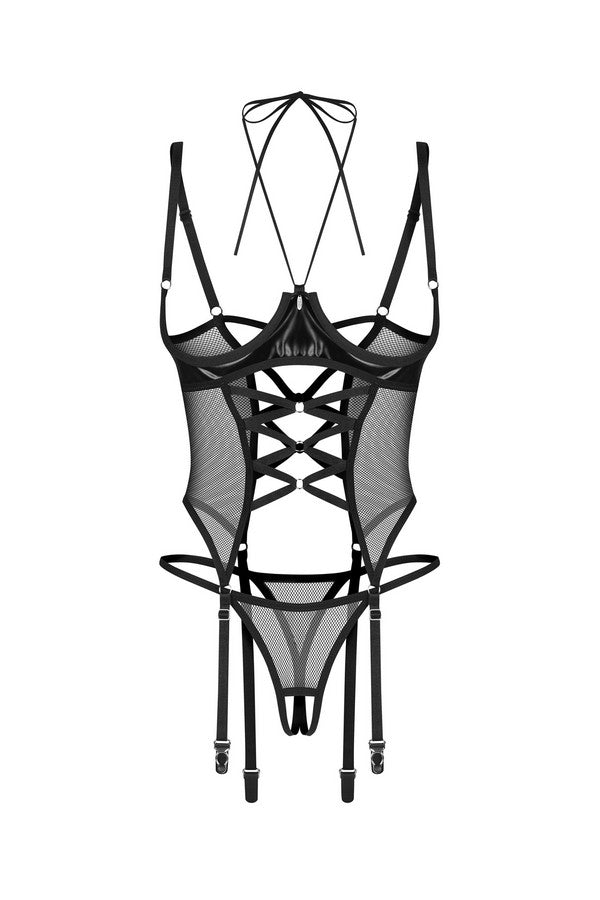 Dommina open corset & crotchless thong