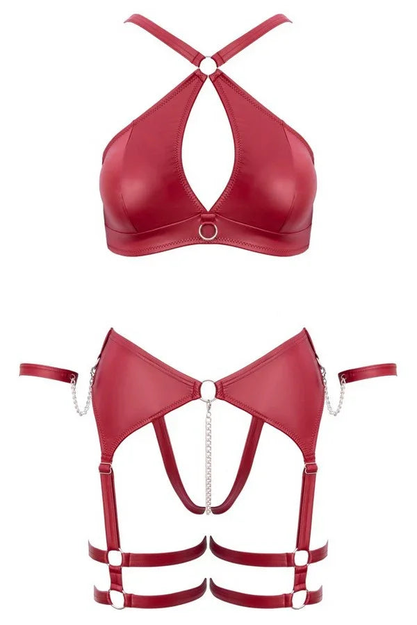 Ensemble harnais vinyle rouge par Cottelli lingerie