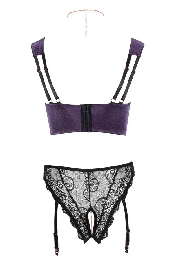 Ensemble bustier ouvert violet par Abierta Fina