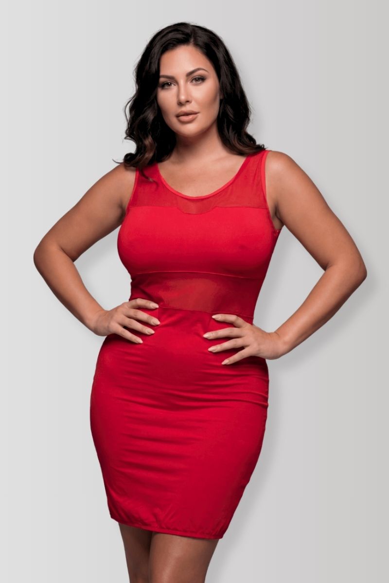 Red mesh stripe bodycon dress
