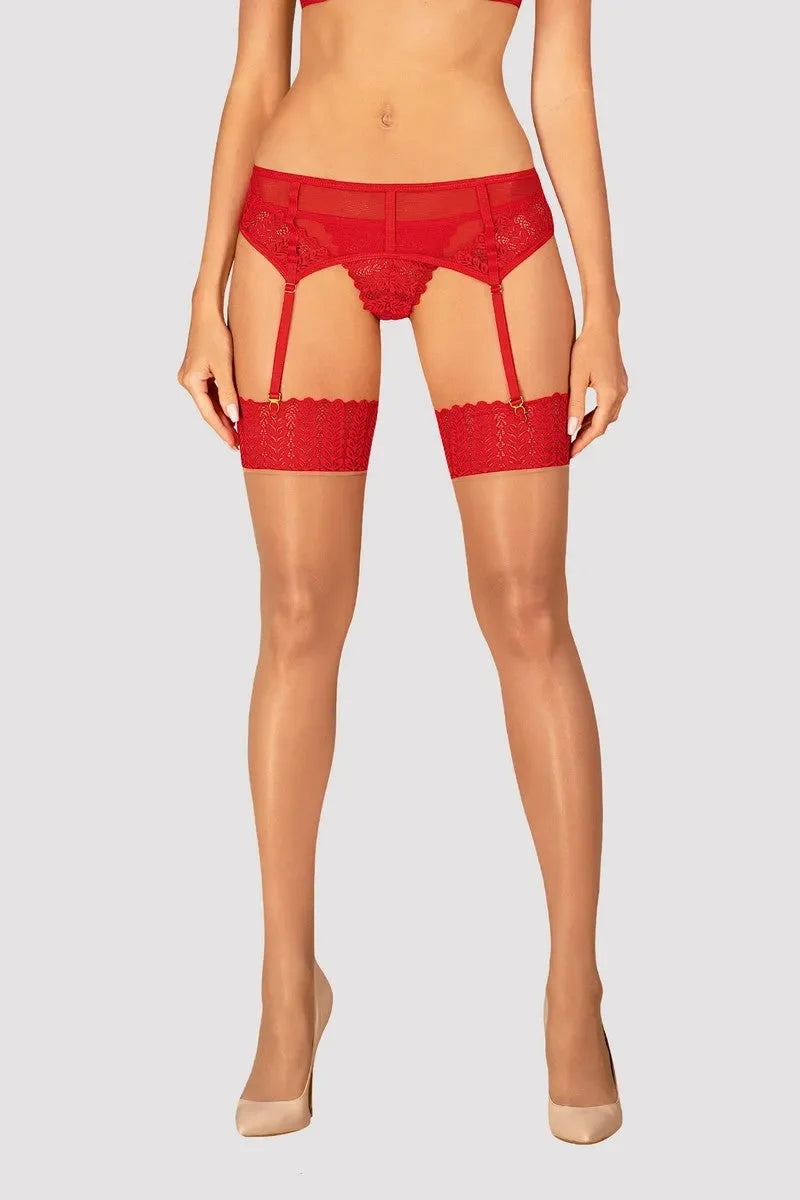 Bas jarretière rouge Ingridia par Obsessive