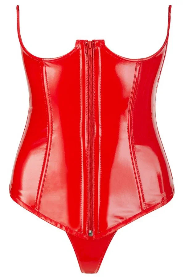 Corset vinyle ouvert rouge (M) par Black Level