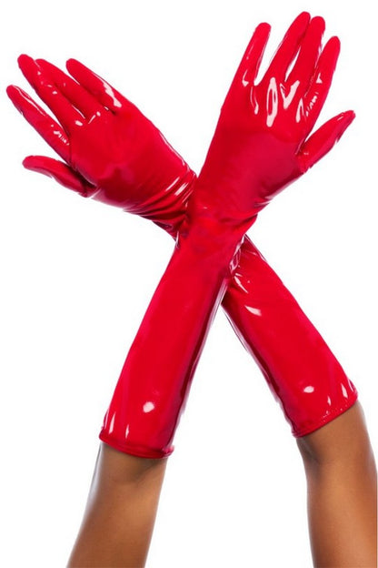 Cruella Shiny Red Vinyl Gloves