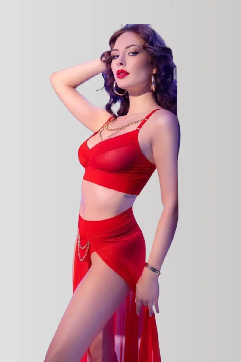 Red top & skirt set CR4850