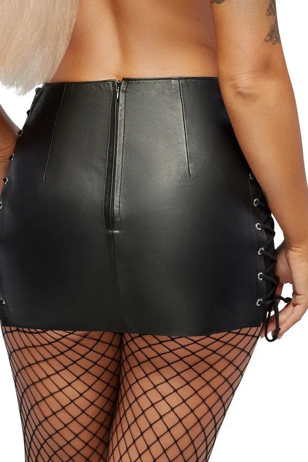 Short leather skirt