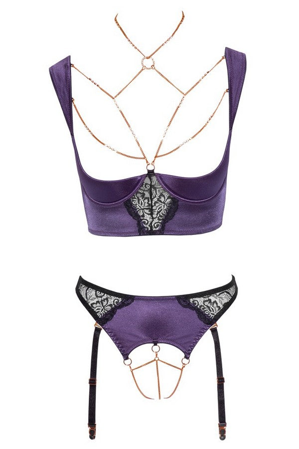 Purple open bustier set