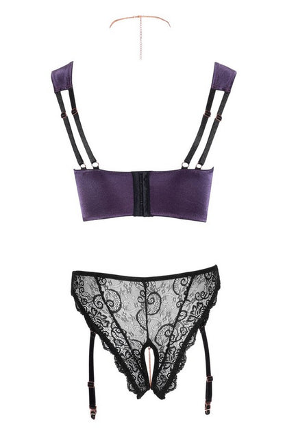 Purple open bustier set