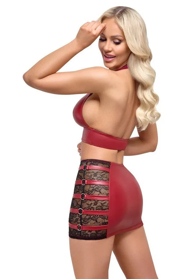 Red skirt wetlook set