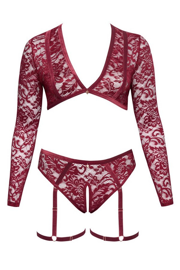 Burgundy lace open set +