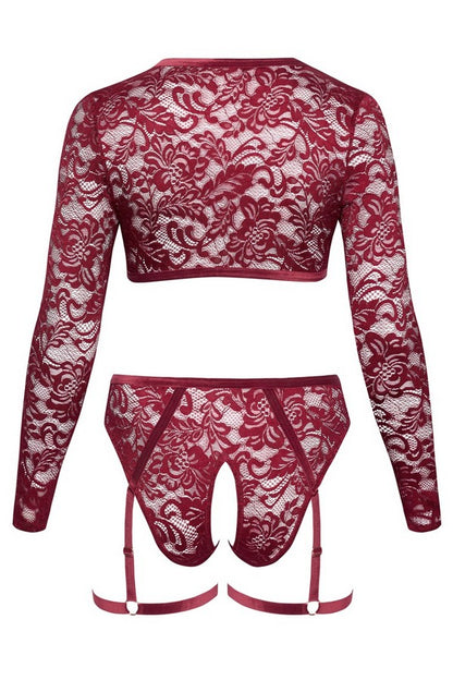 Burgundy lace open set +