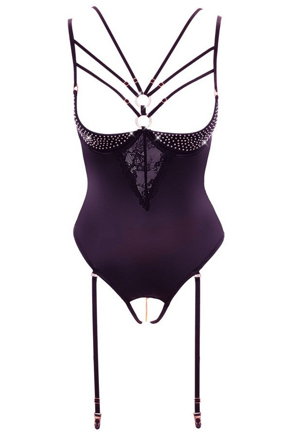 Rhinestone breast lifter bodysuit