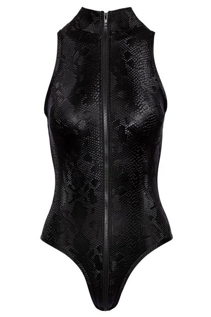 Black snakeskin bodysuit