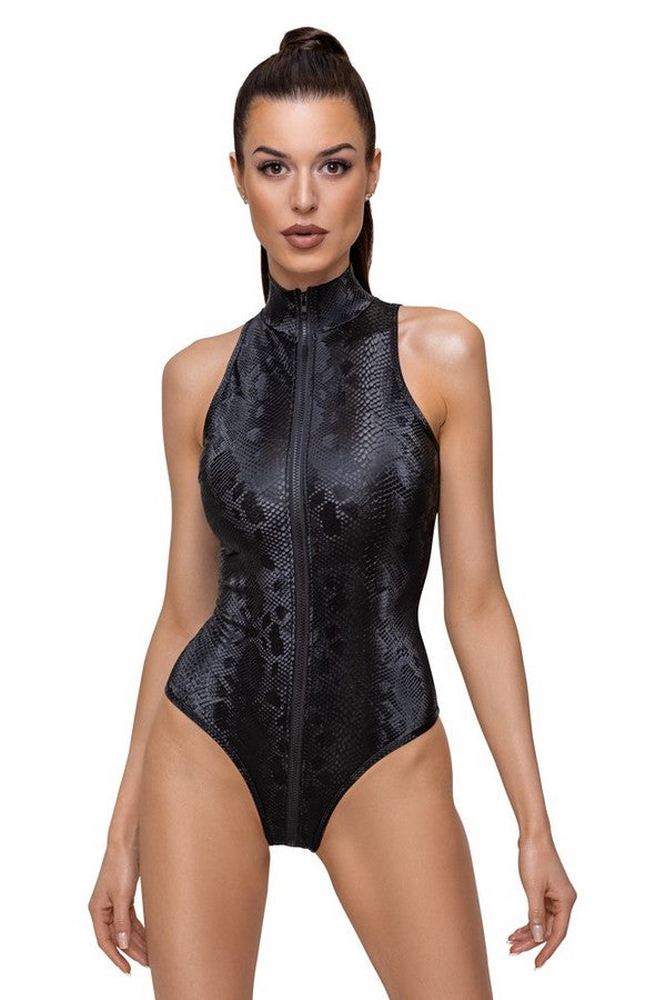 Black snakeskin bodysuit