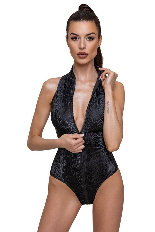 Black snakeskin bodysuit