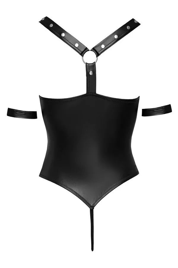 Open wetlook bodysuit &amp; ties