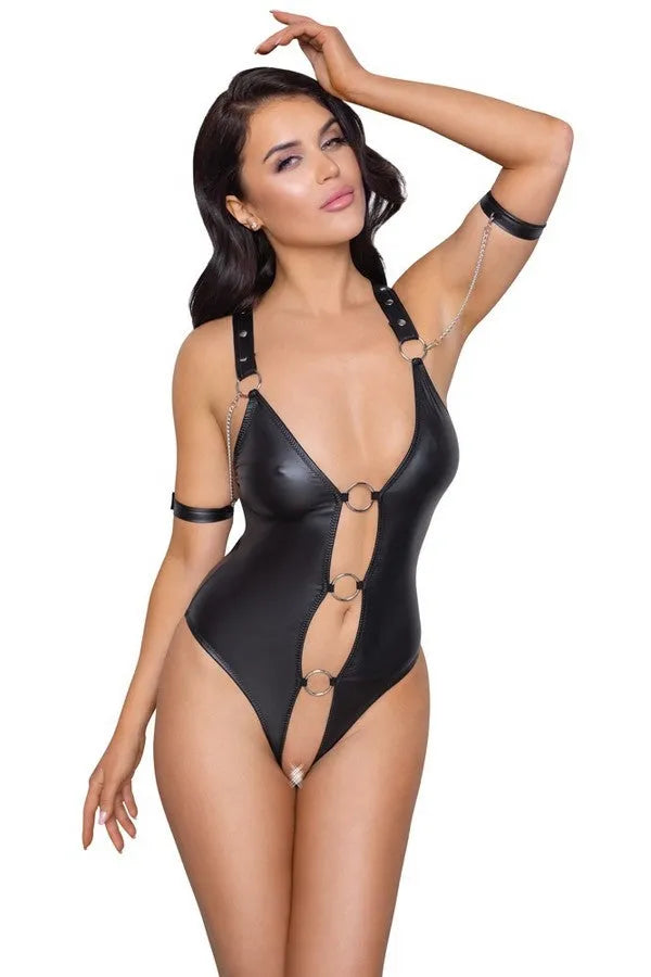 Open wetlook bodysuit &amp; ties