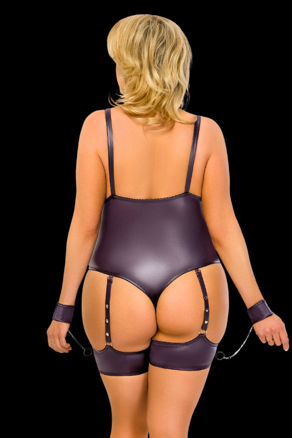 Openable wetlook bodysuit &amp; fasteners