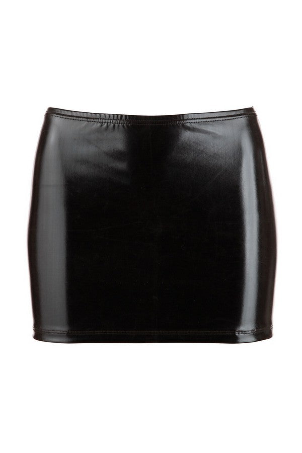 Black wetlook mini skirt