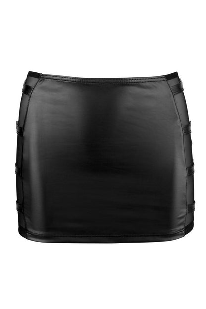 Wetlook mini skirt with buckles