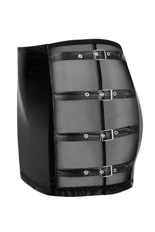 Wetlook mini skirt with buckles