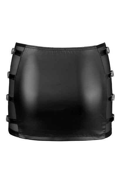 Wetlook mini skirt with buckles