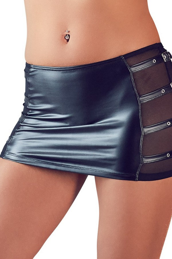 Wetlook mini skirt with buckles