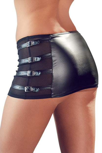 Wetlook mini skirt with buckles