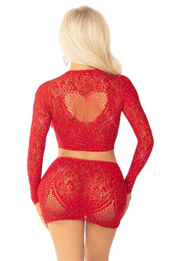 Heart Rhinestone Set in Fishnet