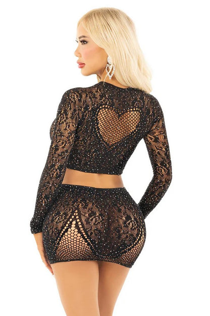 Heart Rhinestone Set in Fishnet