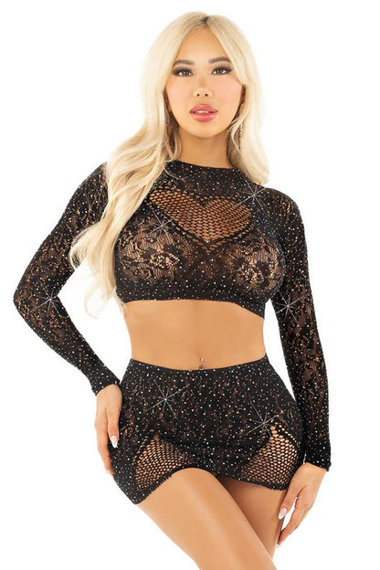 Heart Rhinestone Set in Fishnet