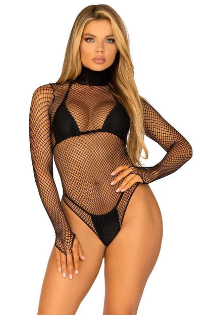 Black fishnet bodysuit long sleeves