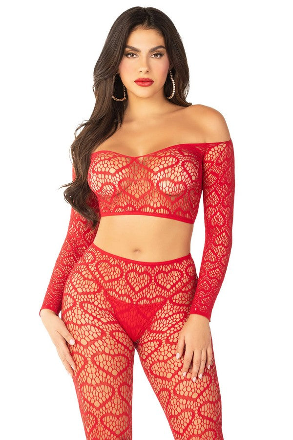 Hearts fishnet top set