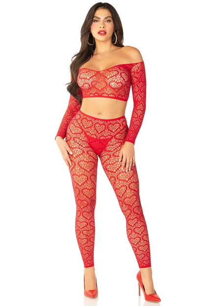 Hearts fishnet top set