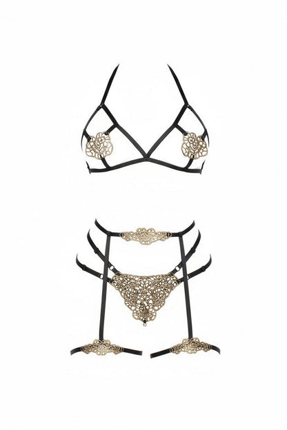 DM After Dark Applique Bra and Panty Set